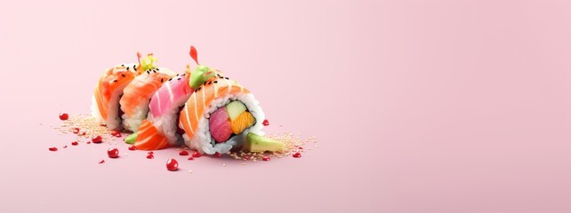 Japanese food. gourmet sushi on colorful background - Powered by Adobe