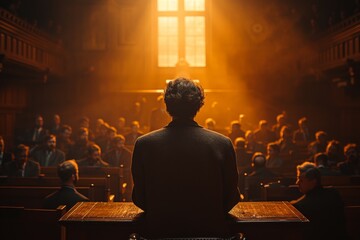 A man in dark clothing sits at a desk, commanding the attention of a captivated group as he discusses the power of music in an intimate indoor concert setting