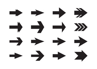 Black silhouette and isolated pointy sharp edge direction arrows icons design element set with different shapes on white background