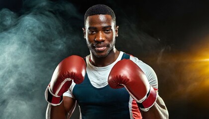  muscular handsome male boxer in boxing gloves on a black background - Powered by Adobe