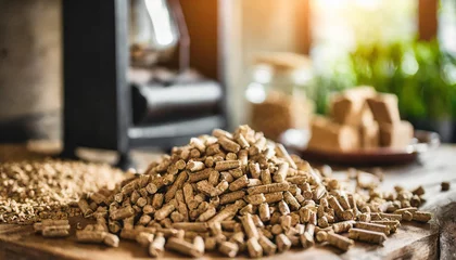   wood pellets for stove, symbolizing warmth and sustainability indoors © Your Hand Please