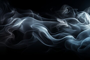 Abstract Smoke on solid black Background. Abstract flowing steam of air humidifier with swirl
