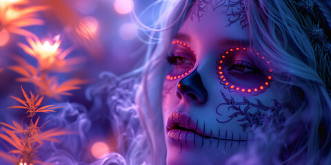 beautiful woman with a cannabis headdress