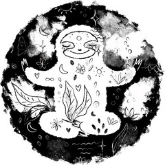 Hand drawn sloth bear in lotus position. Meditation art. Zen - 731213485