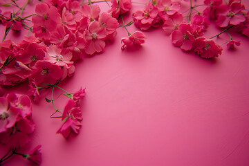 pink flowers are scattered across a pink surface in t