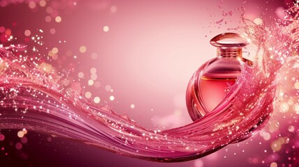 Retro vintage perfume on  background with flowers, copy space for text