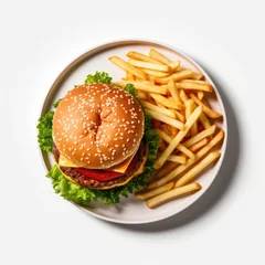 Fototapeten Delicious Hamburger and French Fries Isolated on a White Background  © JJAVA