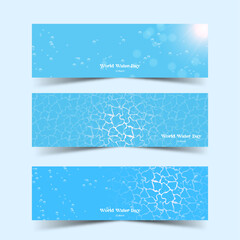 Set of banner blue clean water wave with air bubbles background 