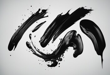 Black grunge brush strokes oil paint isolated on white