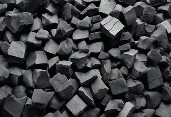 Charcoal chunks pile isolated on white background - obrazy, fototapety, plakaty
