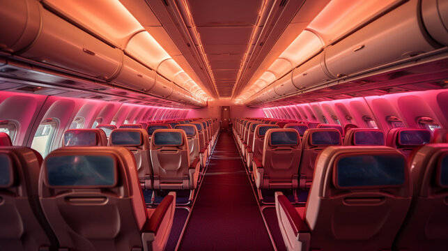 Inside the interior of an airplane cabin