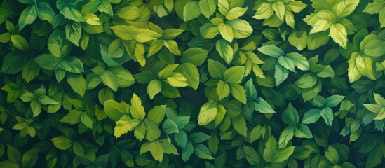 Fototapeta na wymiar Close up lush foliage vibrant green leaves textured Background. AI generated image
