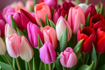 Vibrant Arrangement Of Pink And Red Tulips In A Bouquet