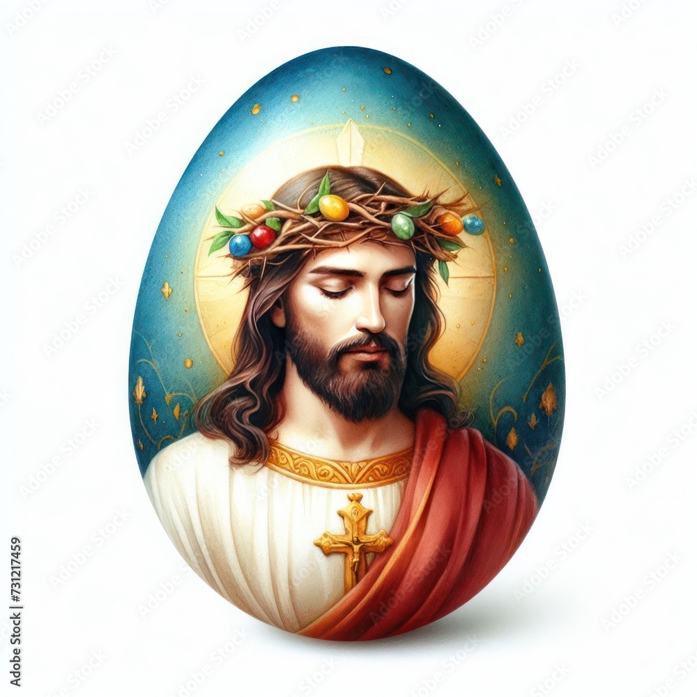 Wall mural Jesus' watercolour portrait on the easter egg for easter holiday concept