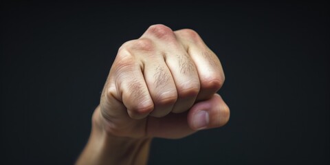 Intense Close-Up Of Resolute Male Fist Against Dark Background, Symbolizing Determination And Inspiration