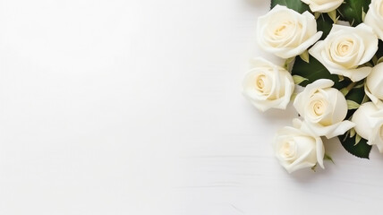Obraz na płótnie Canvas White roses background with white copy space for text congratulations and invitation design