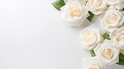 White roses background with white copy space for text congratulations and invitation design