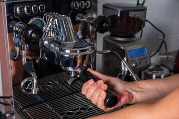 preparation for making espresso coffee in a machine