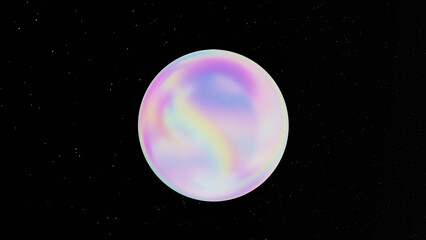 3D dreamy abstract holographic aura pearl planet in space. Circle gradient cartoon pink purple. Morphing pearly black liquid iridescent metal form Y2K cute.