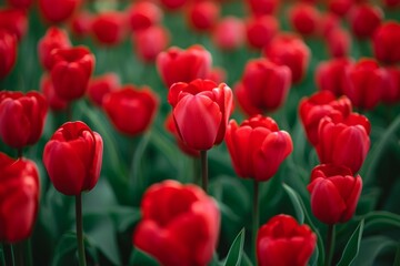 Obraz premium Lively Backdrop: Breathtaking Field Of Vibrant Red Tulips