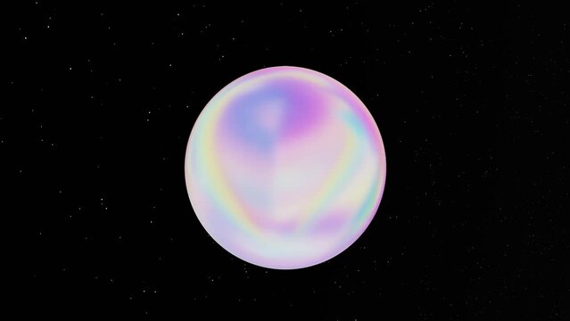 3D dreamy abstract holographic aura pearl planet in space. Circle gradient cartoon pink purple. Morphing pearly black liquid iridescent metal form Y2K cute. Loop animation 4k 30fps