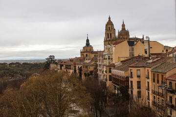Spain view of the city of Segovia on a cloudy spring day