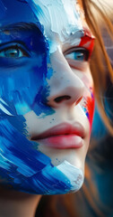 woman face paint make up 2024 olympic summer french colors patriotic
