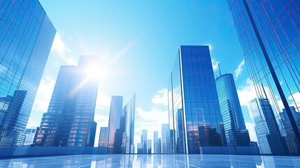 Modern business office skyscrapers. High-rise buildings with blue sky. bright and clean high tech office background - obrazy, fototapety, plakaty