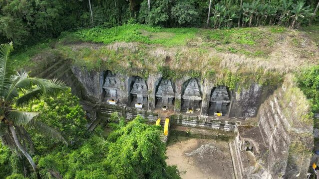 Drone over Gunung Kawi Temple (The Valley of The Balinese Kings), Bali Indonesia