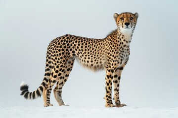 Graceful Cheetah Poses Solo On Pristine White Background, Captivating Photographers