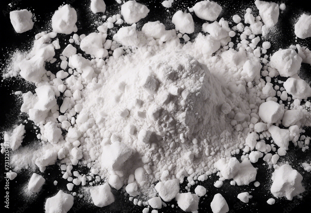 Poster white powder isolated on black background top view with clipping path