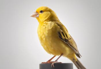 Yellow canary Serinus canaria isolated on white background - obrazy, fototapety, plakaty