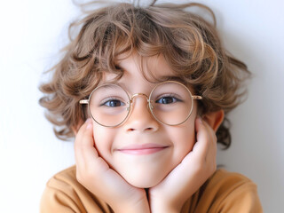  Children's Eyecare, Happy kid, Wearing glasses, Emphasizing the importance of early eye care, perfect for promoting Eyewear. Child with glasses