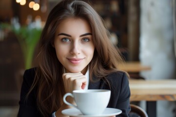 Confident And Charismatic Businesswoman Savors Coffee Break