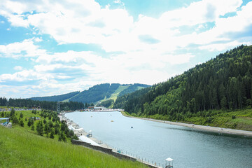 Mountain landscape with lake in Carpathians, Ukraine