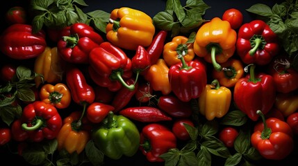 Fototapeta na wymiar Pile of colorful bell peppers for vegetables theme background
