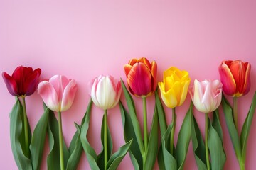 Customizable Soft Pink Background With Vibrant Tulip Decor