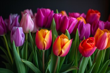 Obraz na płótnie Canvas Vibrant Tulips Artfully Arranged In Captivating Floral Composition