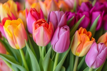 Exquisite Floral Composition: Vibrant Tulips Artfully Arranged To Captivate