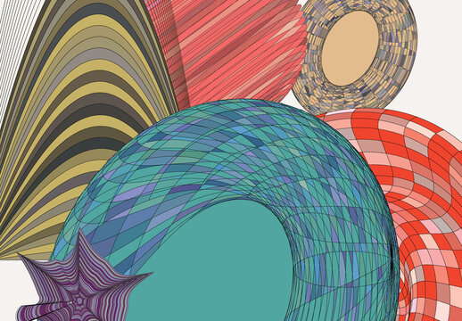 Set of Abstract 3D Multicolored Wire Frame Geometric Shapes
