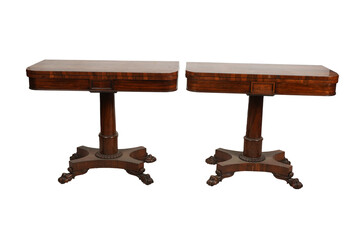 Antique mahogany card tables pair vintage furniture home decor collectibles on transparent background