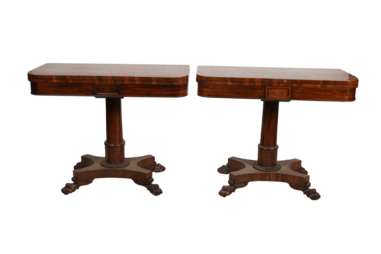 Antique mahogany card tables pair vintage furniture home decor collectibles on transparent background