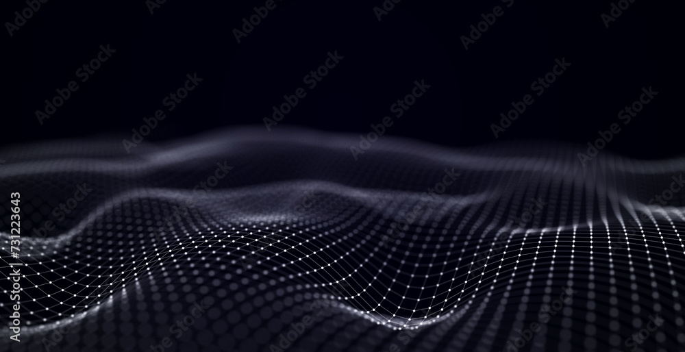 Poster abstract background grid of interlacing lines and dots. futuristic blue particle wave. structure of 