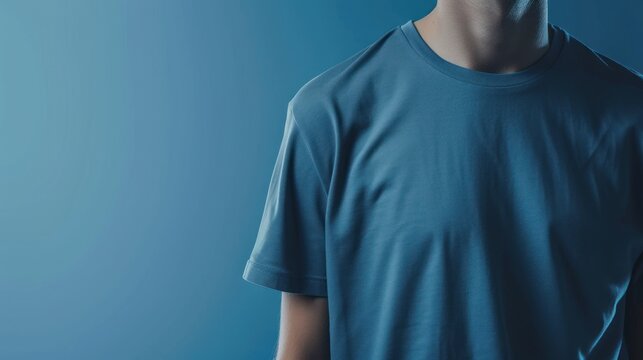 Half Sleeve Blue T-shirt Mockup With Person, Apparel Designs Or Promotional Materials