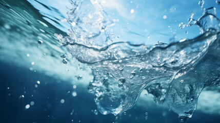 water splash on blue background, Water and air bubbles