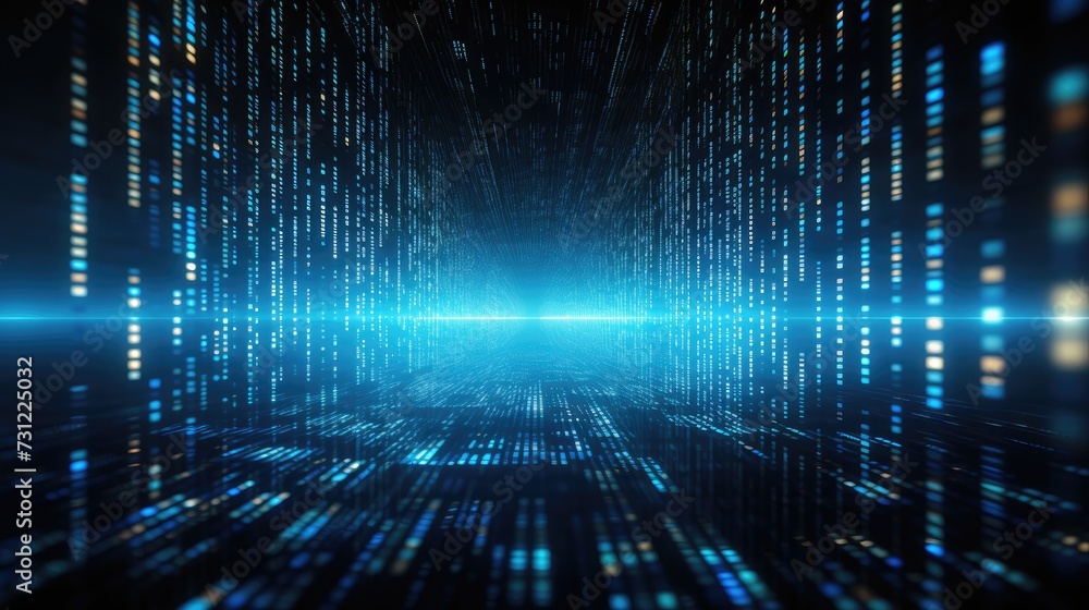 Aufkleber Technology futuristic background. Scientific technology data of binary code transmission and network of connectivity concept with digital glowing binary code matrix 