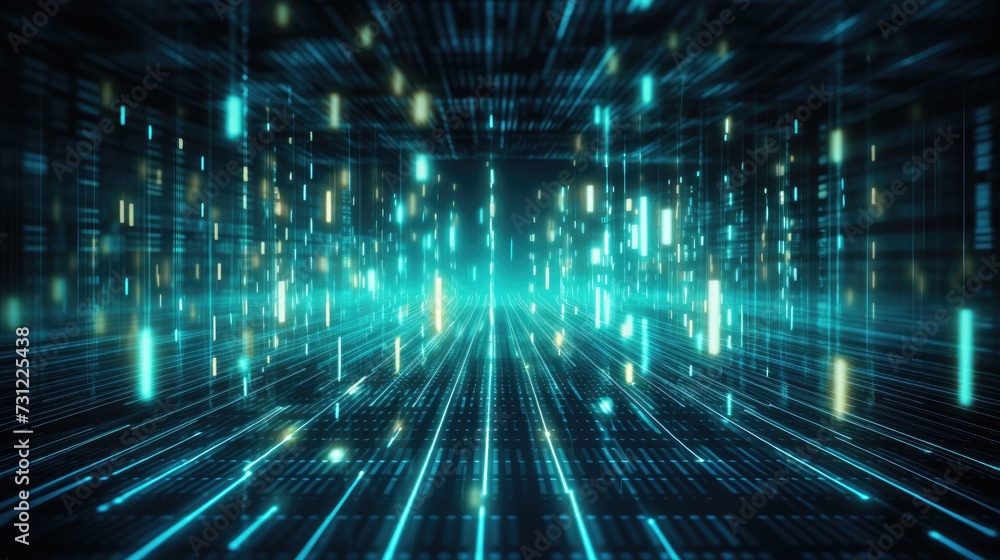 Aufkleber Technology futuristic background. Scientific technology data of binary code transmission and network of connectivity concept with digital glowing binary code matrix 