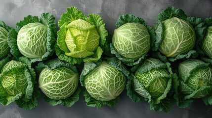 Pile of cabbage on the kitchen table. Top view. - obrazy, fototapety, plakaty