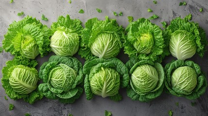 Pile of cabbage on the kitchen table. Top view.