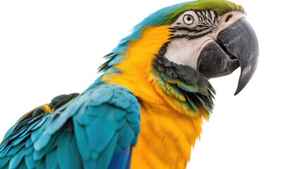 colorful parrot head closeup shot isolated on white